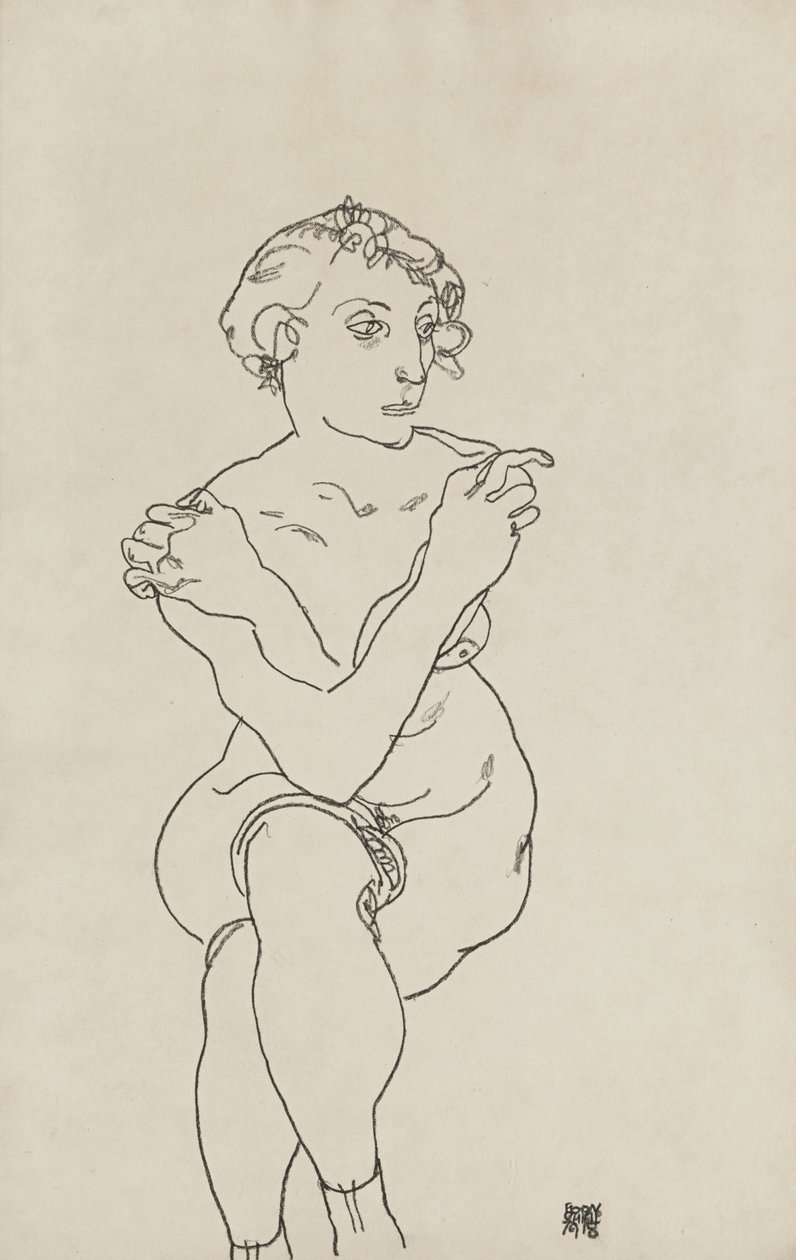 Nudo femminile seduto, braccia e gambe incrociate da Egon Schiele