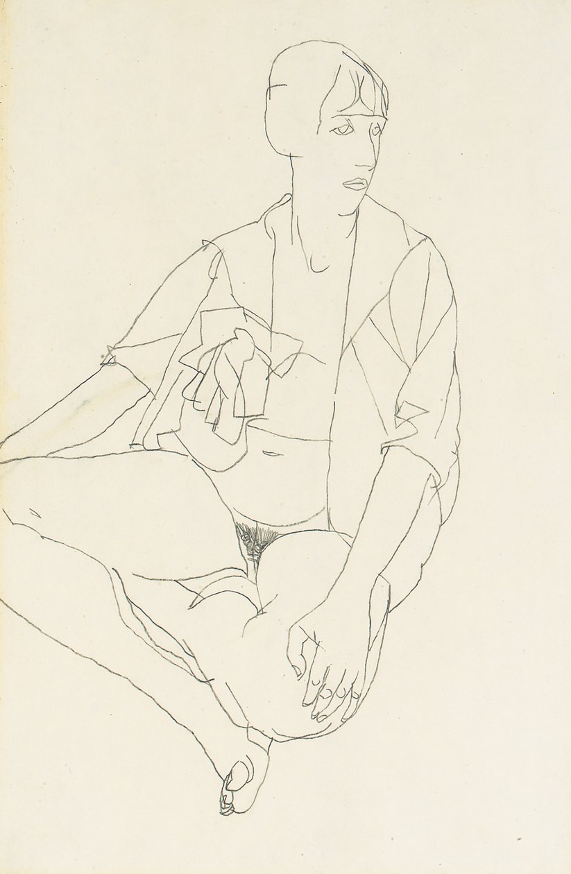 Nudo femminile seduto con camicetta aperta, 1913 da Egon Schiele
