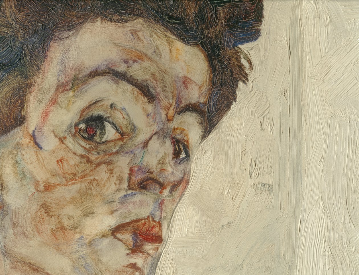 Autoritratto con frutti di lanterna ... (olio e acquerello su tela) da Egon Schiele
