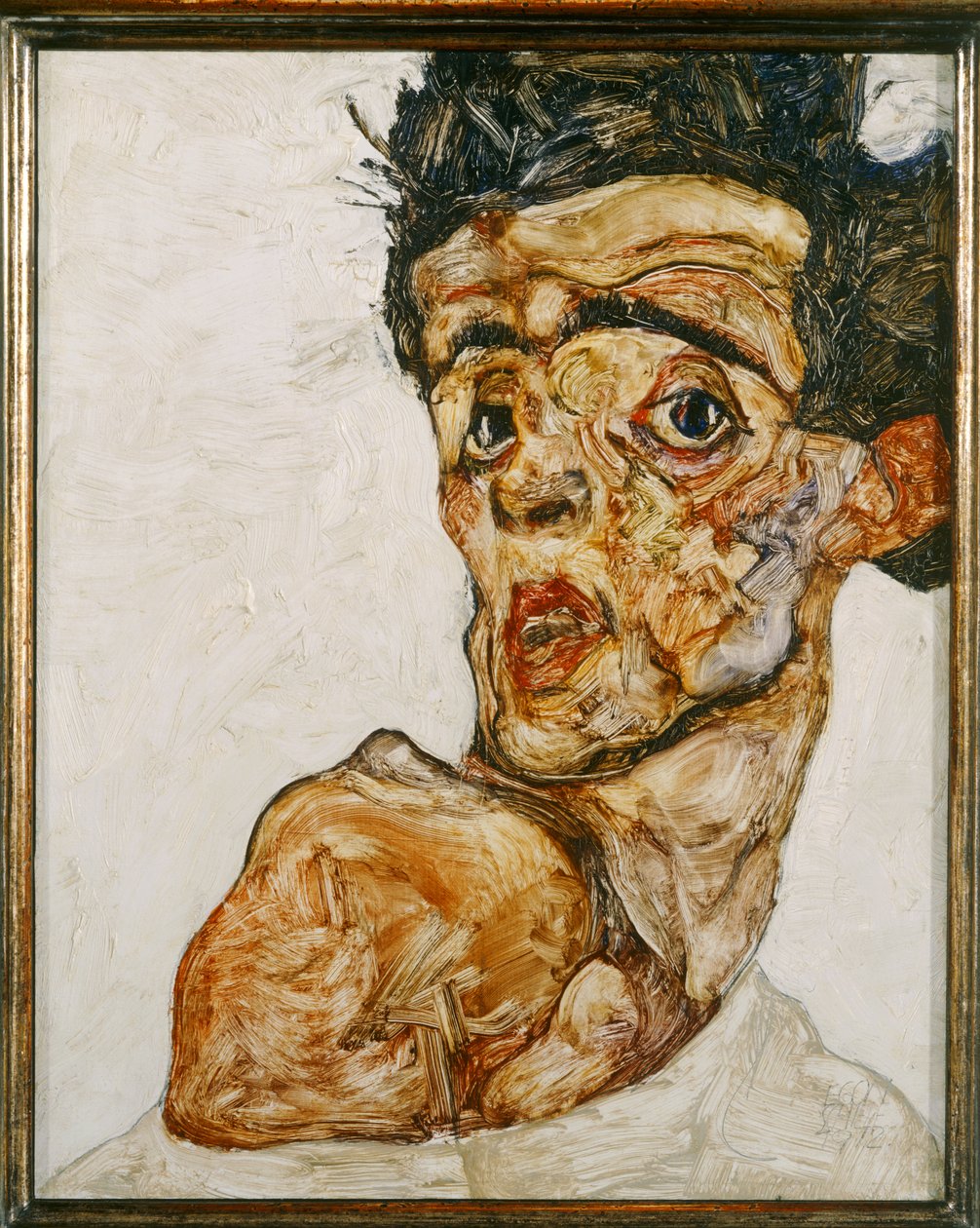 Autoritratto con spalla nuda sollevata da Egon Schiele