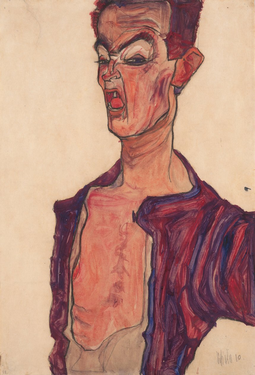 Autoritratto, mentre fa una smorfia da Egon Schiele