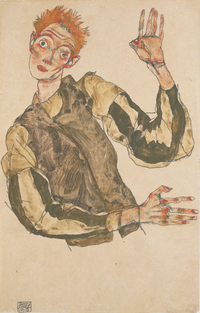 Autoritratto con coprimaniche a righe da Egon Schiele