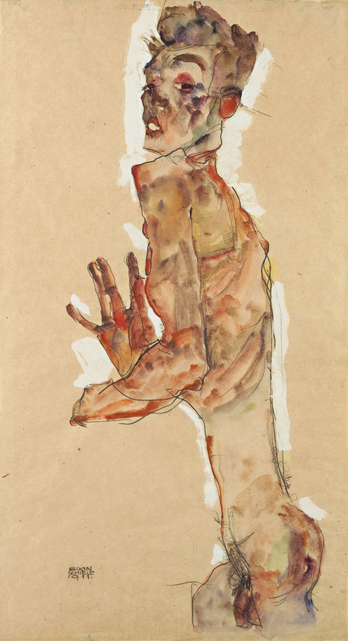 Autoritratto con dita divaricate da Egon Schiele