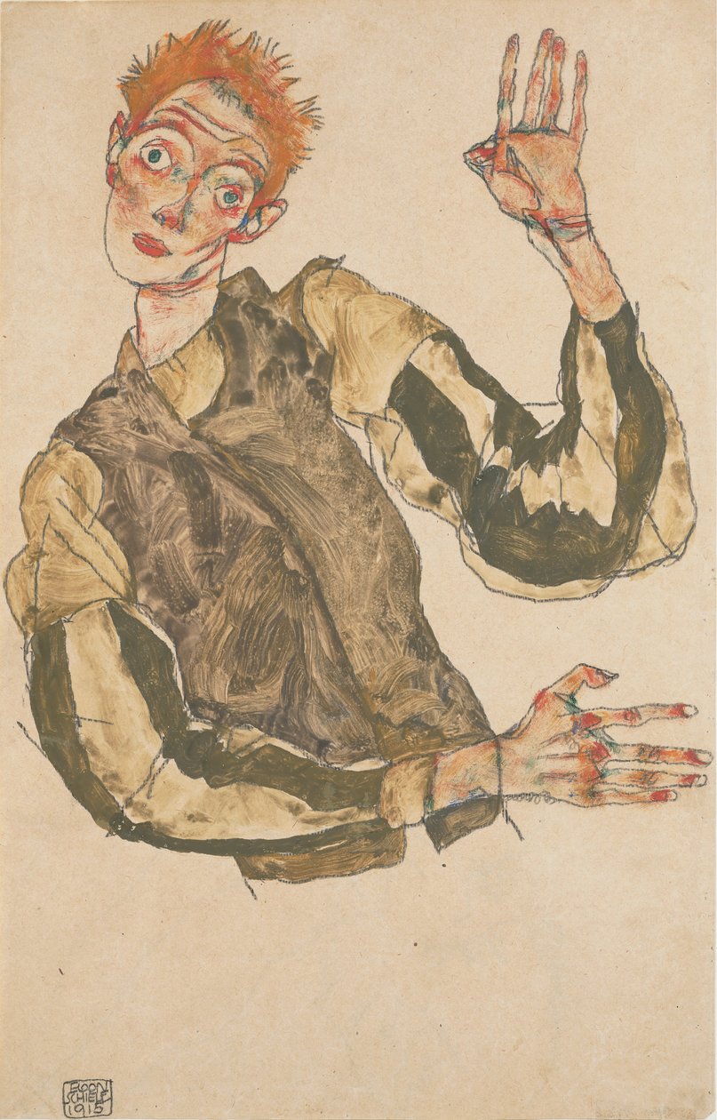 Autoritratto con bracciali a righe, 1915 da Egon Schiele