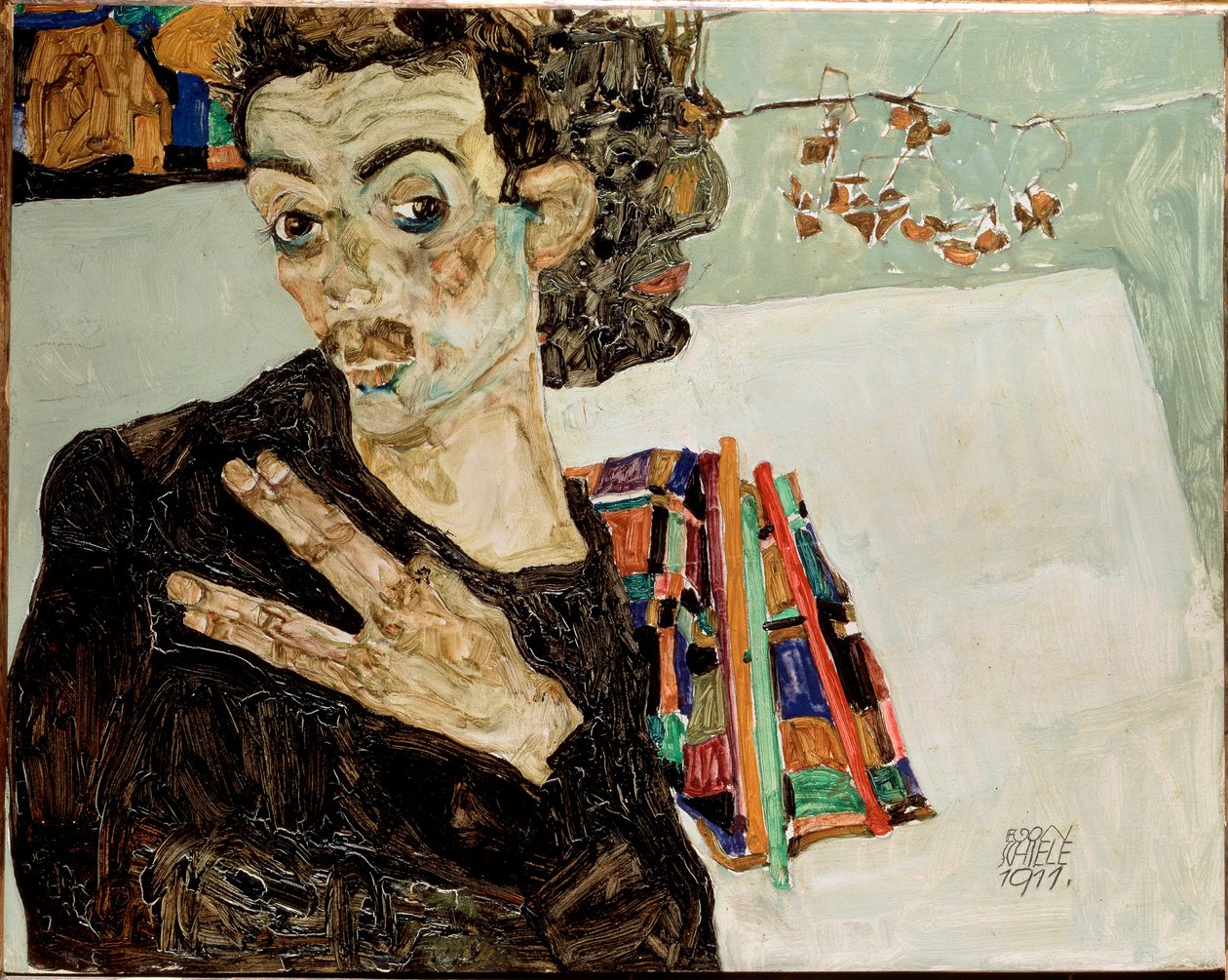 Autoritratto con dita separate da Egon Schiele