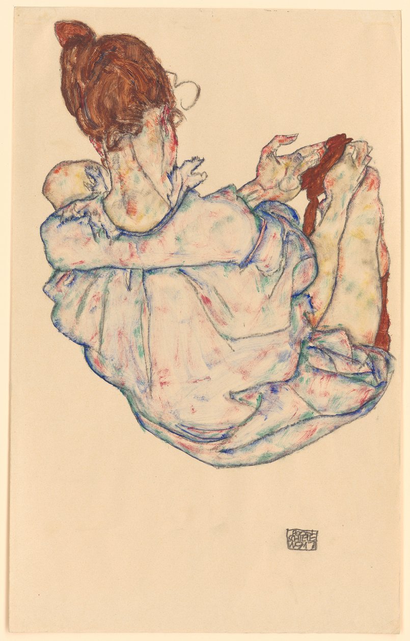Donna seduta, vista di schiena da Egon Schiele