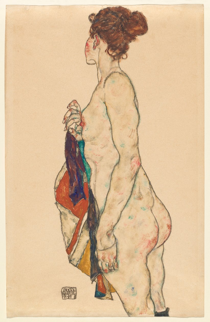 Nudo in piedi con veste a motivi, 1917 da Egon Schiele