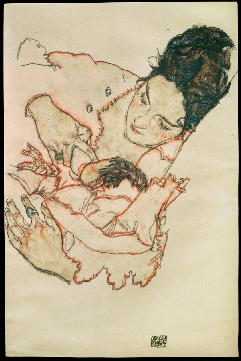 Stillende Mutter - Madre che allatta ... (acquerello e pastello nero) da Egon Schiele