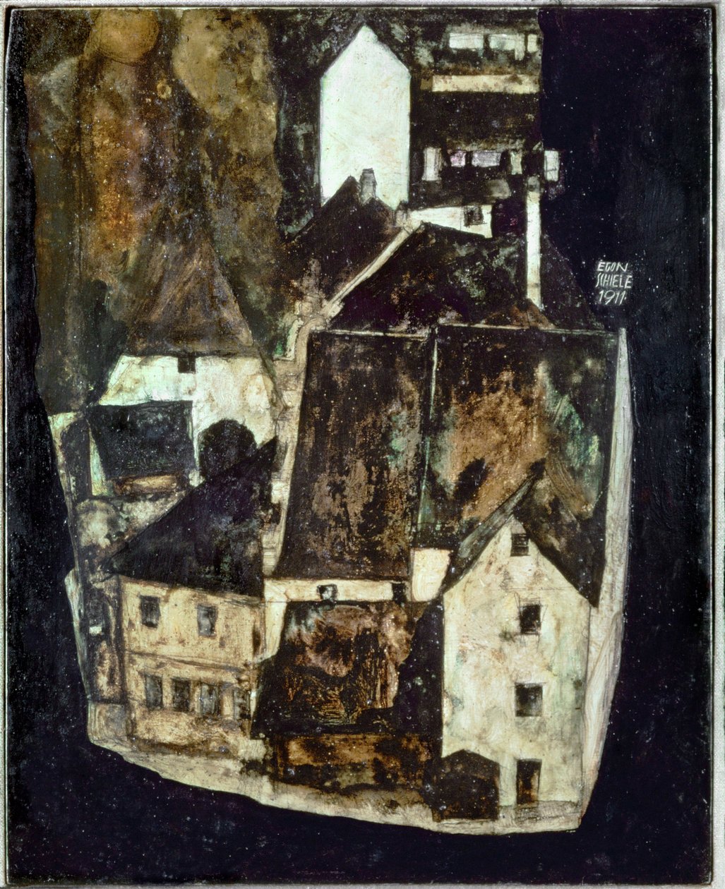 Tote Stadt III (Stadt am blauen Fluss III) [Città morta Iii (Città sul fiume azzurro III)], ... (olio e gouache su tavola) da Egon Schiele