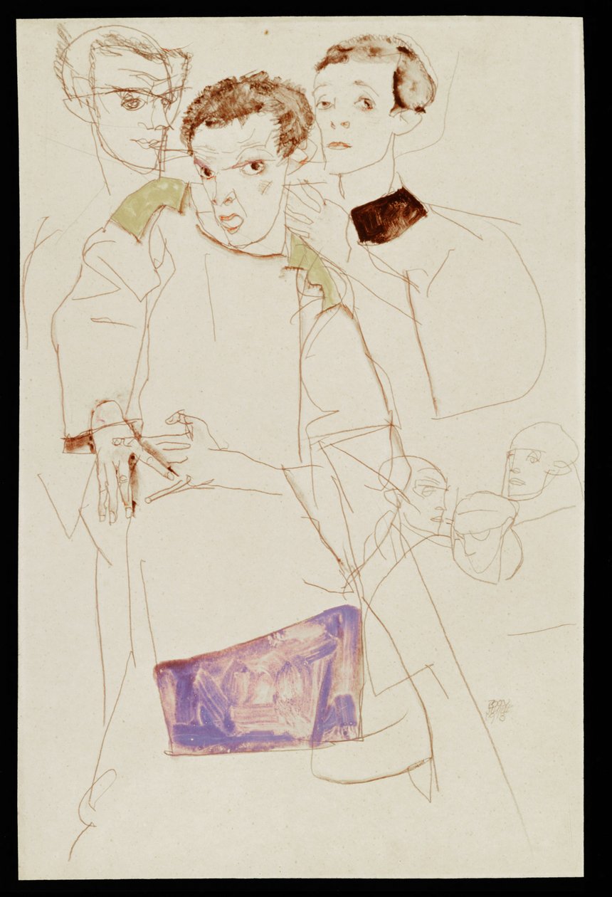 Triplo autoritratto (gouache, acquerello e matita) da Egon Schiele