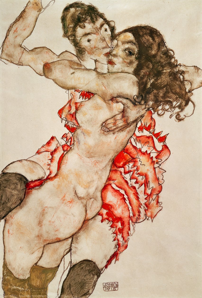 Due donne che si abbracciano da Egon Schiele