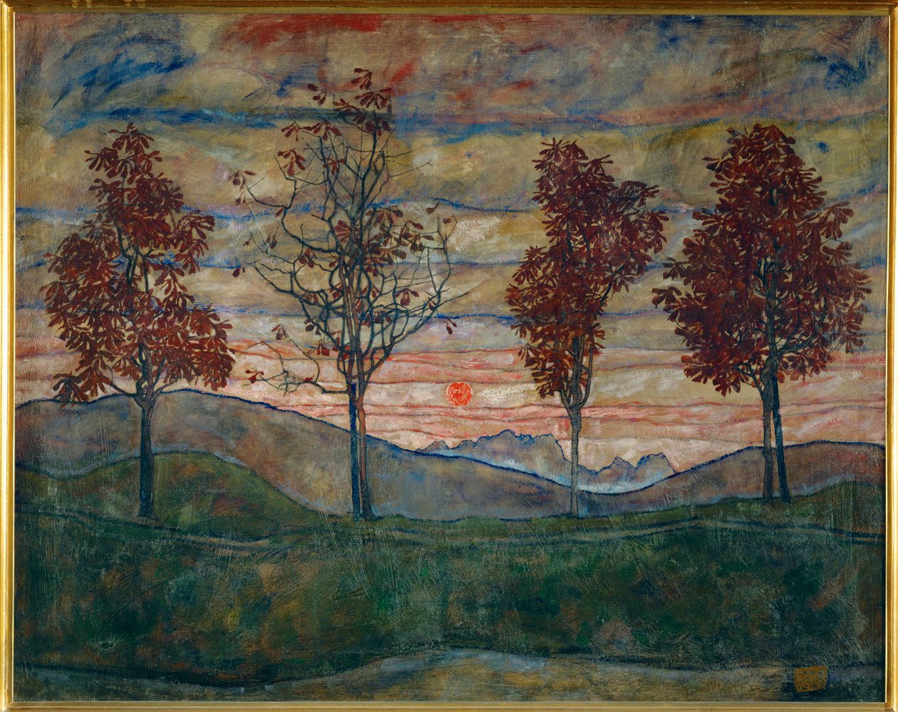 Vier Baeume (olio su tela) da Egon Schiele