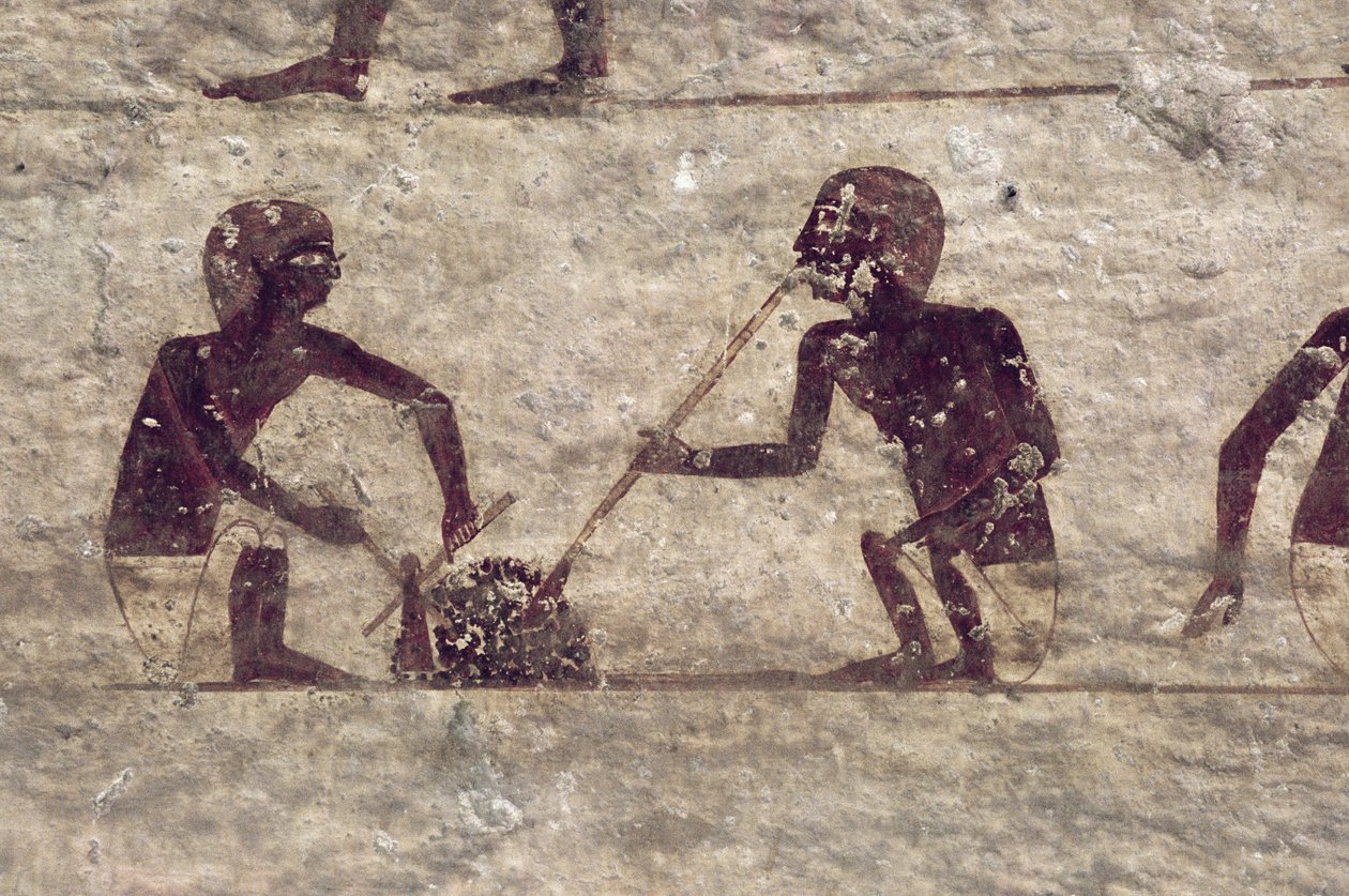Soffiatori di Vetro, (dettaglio) da un dipinto murale di una tomba, Egiziano, Antico al Medio Regno da Egyptian