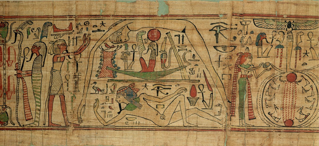 Dettaglio dal papiro di Nespakashuty che mostra il dio Geb (terra) separato dalla sua moglie, la dea Nut (cielo) Terzo Periodo Intermedio da Egyptian 21st Dynasty