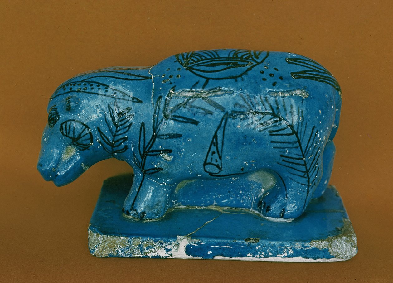 Ippopotamo blu con decorazione nera, da Dra Aboul Naga, Medio Regno da Egyptian 11th Dynasty