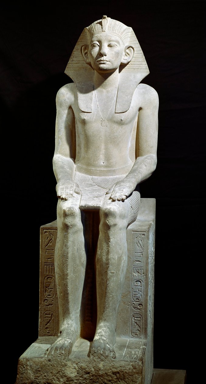 Antichità egizia: statua in calcare del faraone Amenemhat III. XII dinastia. 1910 a.C. Da Hawara. Dim. 160 cm Il Cairo, Museo Egizio da Egyptian 12th Dynasty