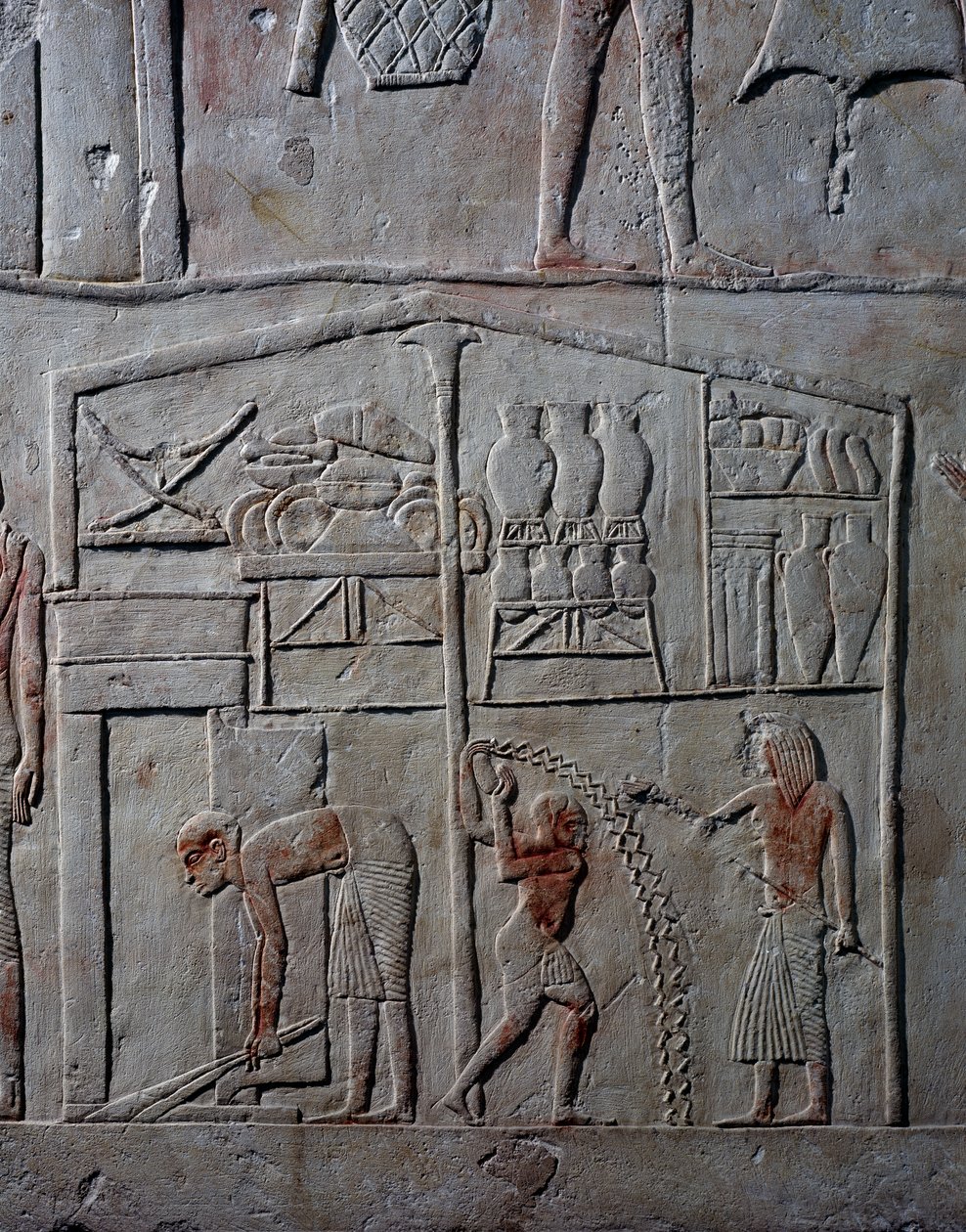 Disposizione del cibo nei magazzini, rilievo in pietra calcarea, dalla Tomba Memphite di Horemheb a Saqqara, Civiltà Egizia, Nuovo Regno, XVIII Dinastia da Egyptian 18th Dynasty