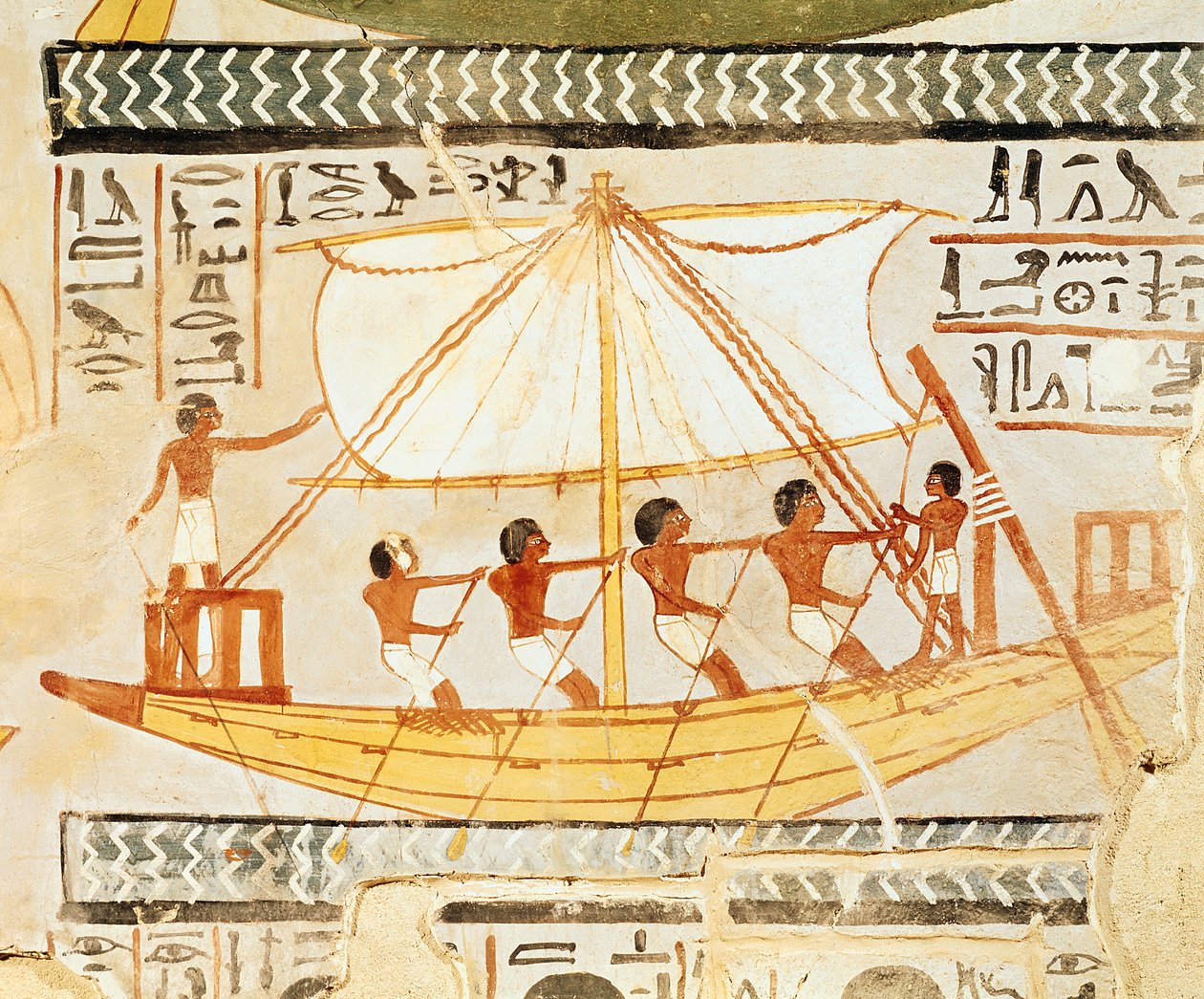 Barcaioli sul Nilo, dalla tomba di Sennefer, Nuovo Regno (murale) da Egyptian 18th Dynasty