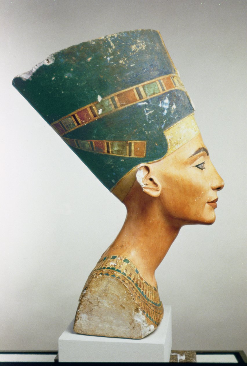Busto della regina Nefertiti, vista laterale, dallo studio di Thutmose a Tell el-Amarna da Egyptian 18th Dynasty