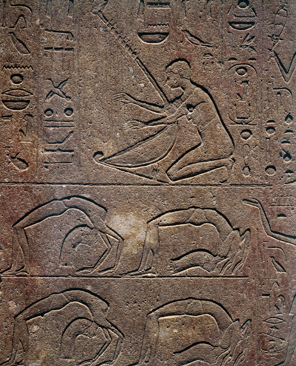 Celebrazioni con suonatore di arpa e acrobati, rilievo, Cappella Rossa di Hatshepsut, ricostruzione esposta al Museo di Karnak, Civiltà Egizia, Nuovo Regno, Dinastia XVIII da Egyptian 18th Dynasty