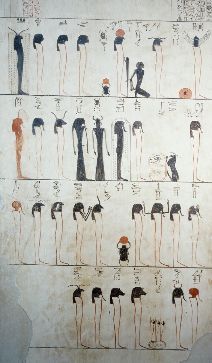 Raffigurazione della Litania di Ra, dettaglio degli affreschi nella camera sepolcrale della Tomba di Tuthmosis III, Valle dei Re, Luxor, Tebe (Patrimonio Mondiale dell