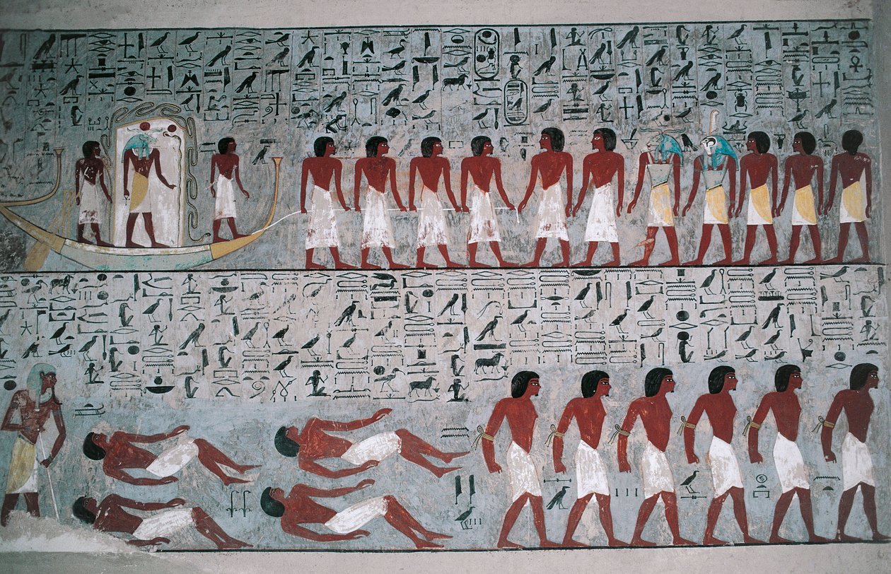 Egitto, Luxor, Valle dei Re, Tomba di Horemheb, pittura murale da Egyptian 18th Dynasty