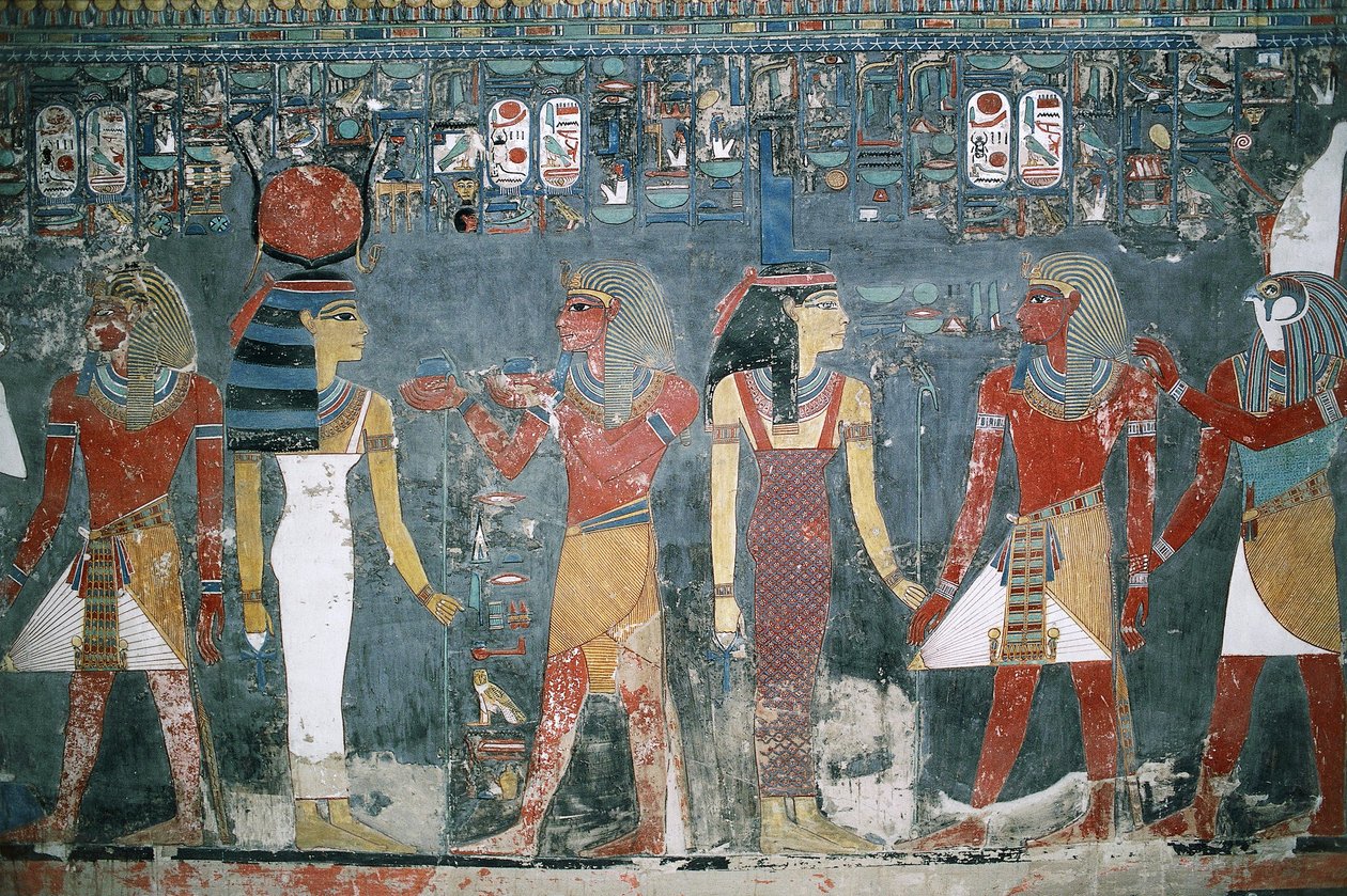 Egitto, Luxor, Valle dei Re, Tomba di Horemheb, pittura murale da Egyptian 18th Dynasty