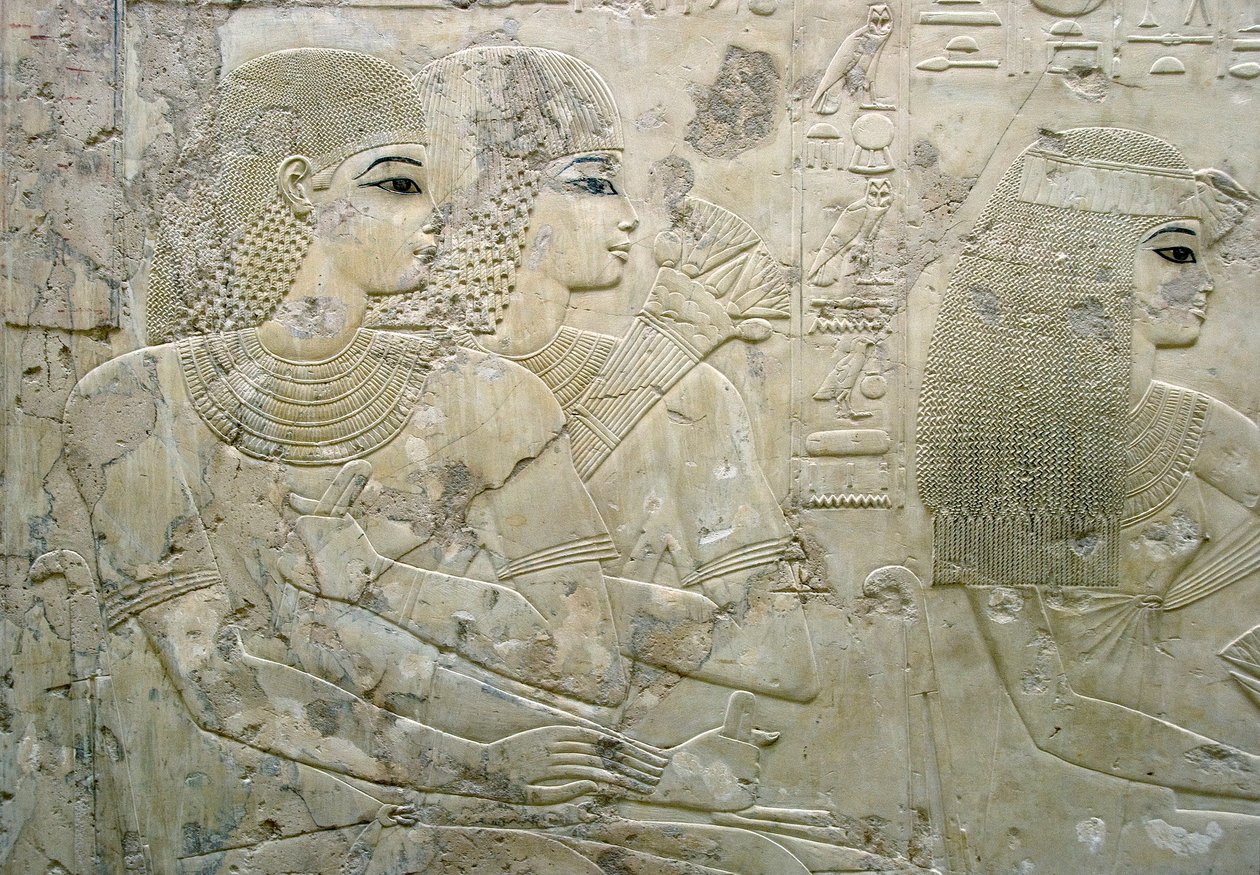 Antichità egizia: bassorilievo che rappresenta gli ospiti di un banchetto funebre - Tomba del visir Ramose (XVIII dinastia) - Luxor, Tebe, Tomba dei Nobili, Egitto - Civiltà egizia: bassorilievo che raffigura gli ospiti di un banchetto funebre, dalla tomba da Egyptian 18th Dynasty