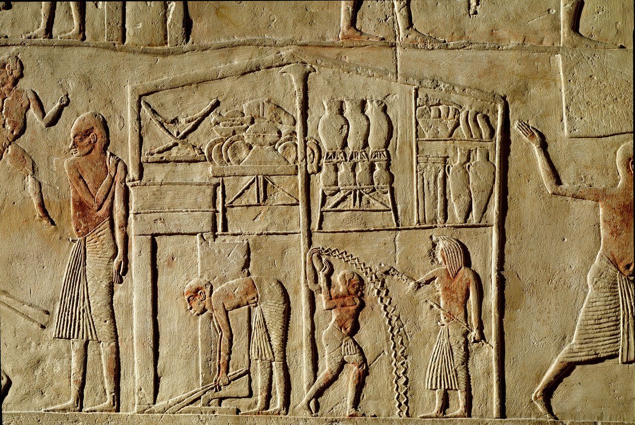 Antichità egizia: “i generi alimentari sono immagazzinati nei magazzini”. Rilievo che decora una tomba di un alto funzionario della XVIII dinastia. Bologna, Museo Civico Archeologico da Egyptian 18th Dynasty