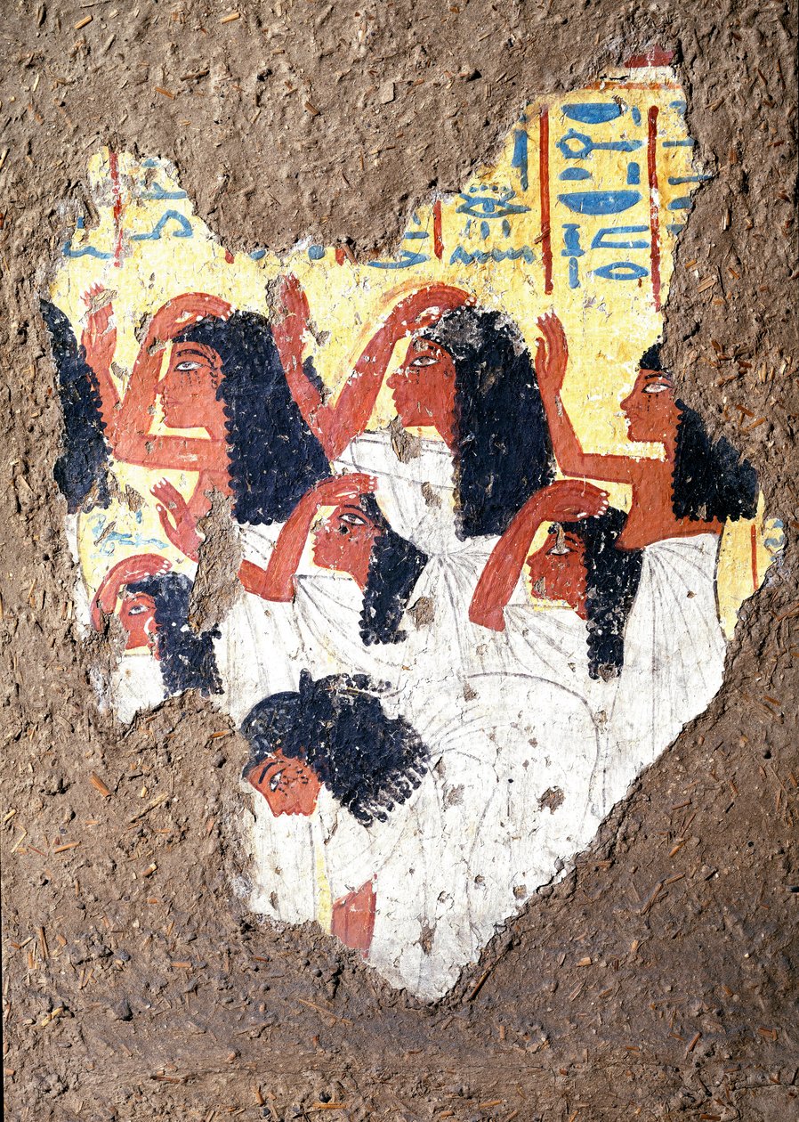 Antichità egizia: affresco della tomba del pittore Maia, un gruppo di piangenti. XVIII dinastia. Dalla Cappella di Maia, Deir el-Medineh (el Medineh), Nuovo Impero. Torino, Museo Egizio da Egyptian 18th Dynasty