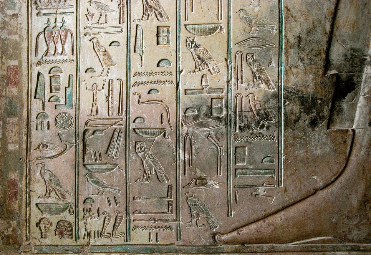 Antichità egizia: rilievo e geroglifici della tomba di Khaemhat, ispettore dei granai e scriba alla corte di Amenofi III. XVIII dinastia. 1530-1290 a.C. Valle dei Nobili. Luxor, Riva Ovest, Egitto da Egyptian 18th Dynasty