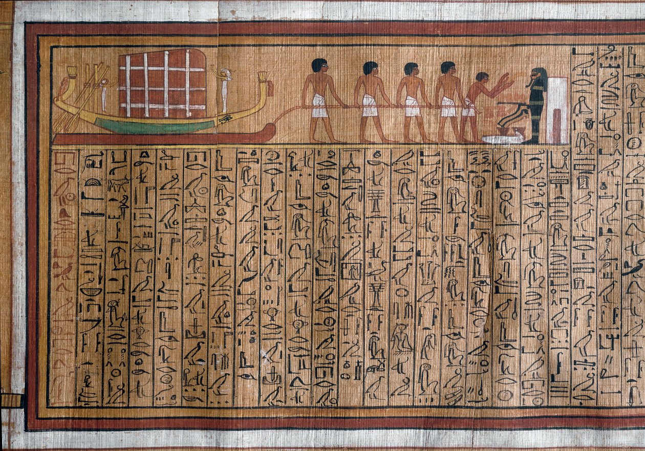 Antichità egizia: il trasporto del catafalco alla tomba. Papiro. Libro dei Morti di Kha. XVIII dinastia da Egyptian 18th Dynasty
