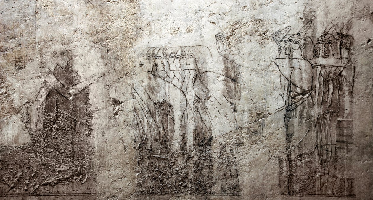 Antichità egizia: disegni incompiuti che decorano la Tomba del Visir Ramose (XVIII dinastia). Luxor, Riva Occidentale, Tomba dei Nobili Egitto da Egyptian 18th Dynasty