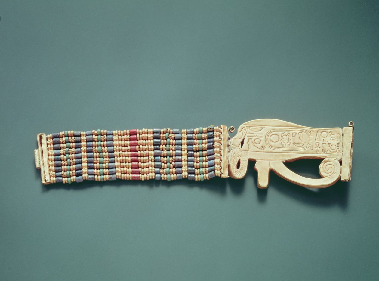 Braccialetto flessibile di perline, dalla tomba di Tutankhamon da Egyptian 18th Dynasty