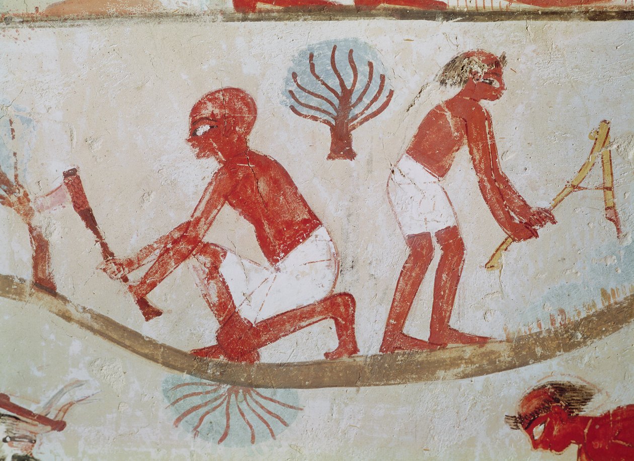 Lavoratore e boscaiolo al lavoro, dalla tomba di Nakht, Nuovo Regno da Egyptian 18th Dynasty