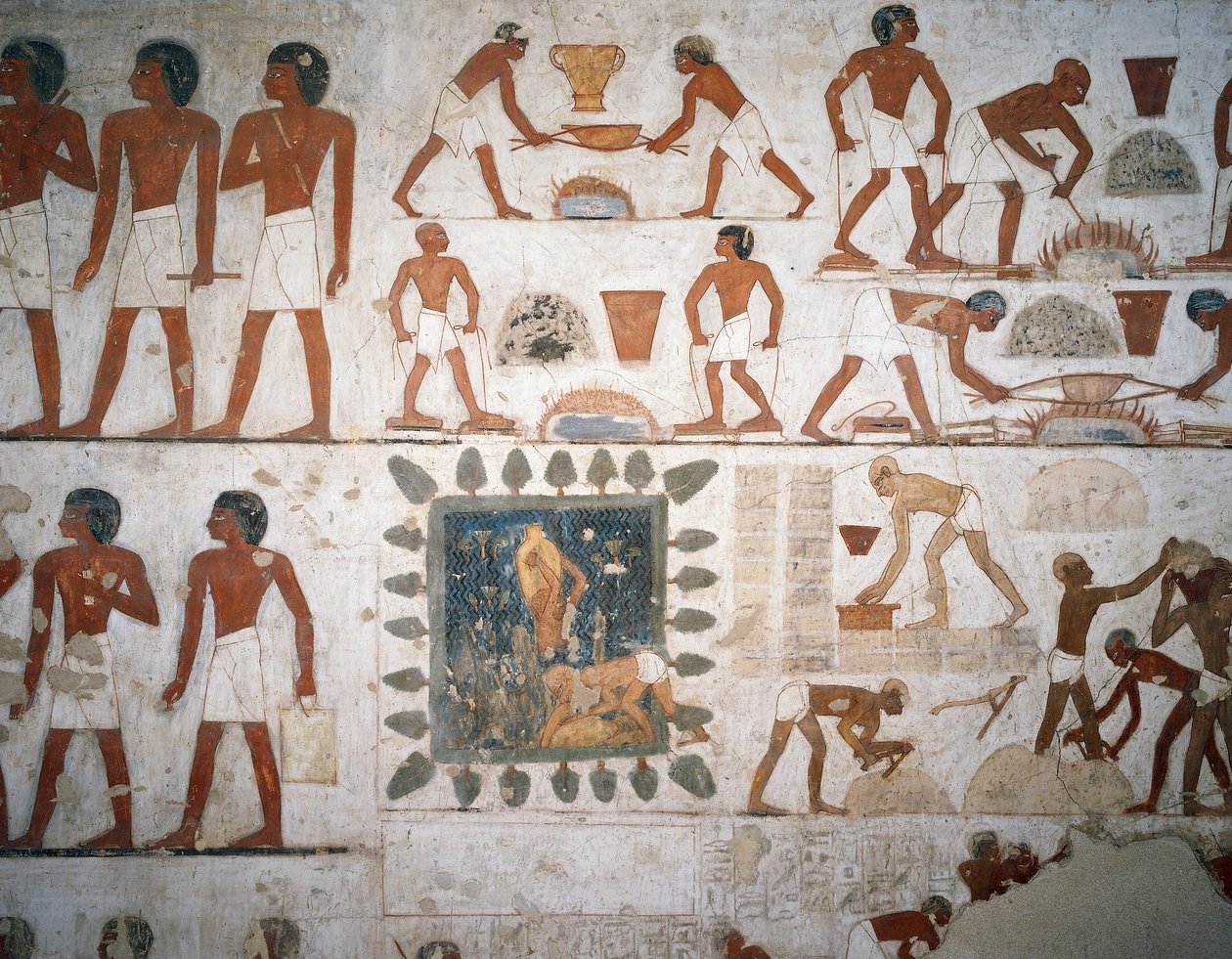 Lavorazione dei metalli e produzione di mattoni di fango, affresco, cappella, Tomba di Rekhmire (TT100), Sheikh Abd el-Qurna, Tebe (Lista del Patrimonio Mondiale dell