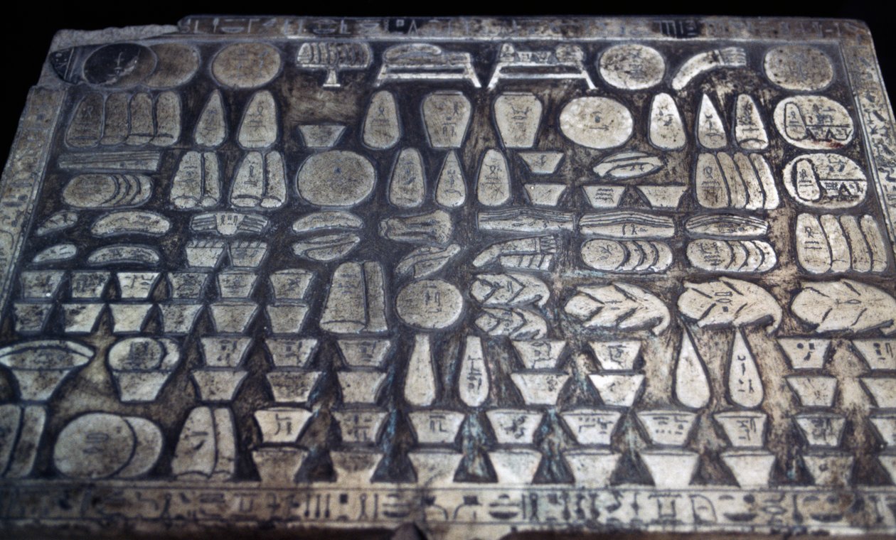 Tavola delle offerte, civiltà egizia, Nuovo Regno, Dinastia XVIII, (dettaglio) da Egyptian 18th Dynasty