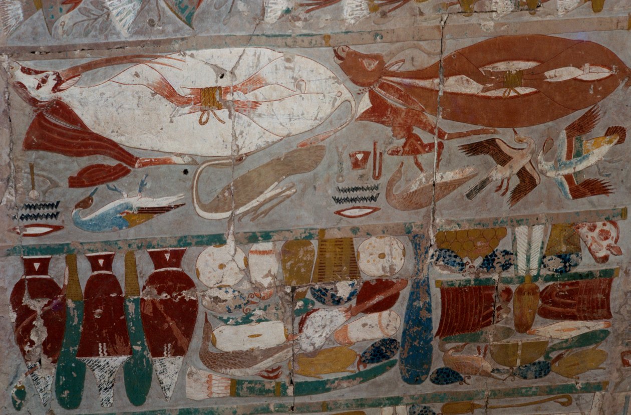 Bassorilievo dipinto, Tempio funerario della regina Hatshepsut, Djeser-Djeseru (Santo dei Santi), Deir el-Bahri, Luxor, Tebe (Lista del Patrimonio Mondiale UNESCO) da Egyptian 18th Dynasty