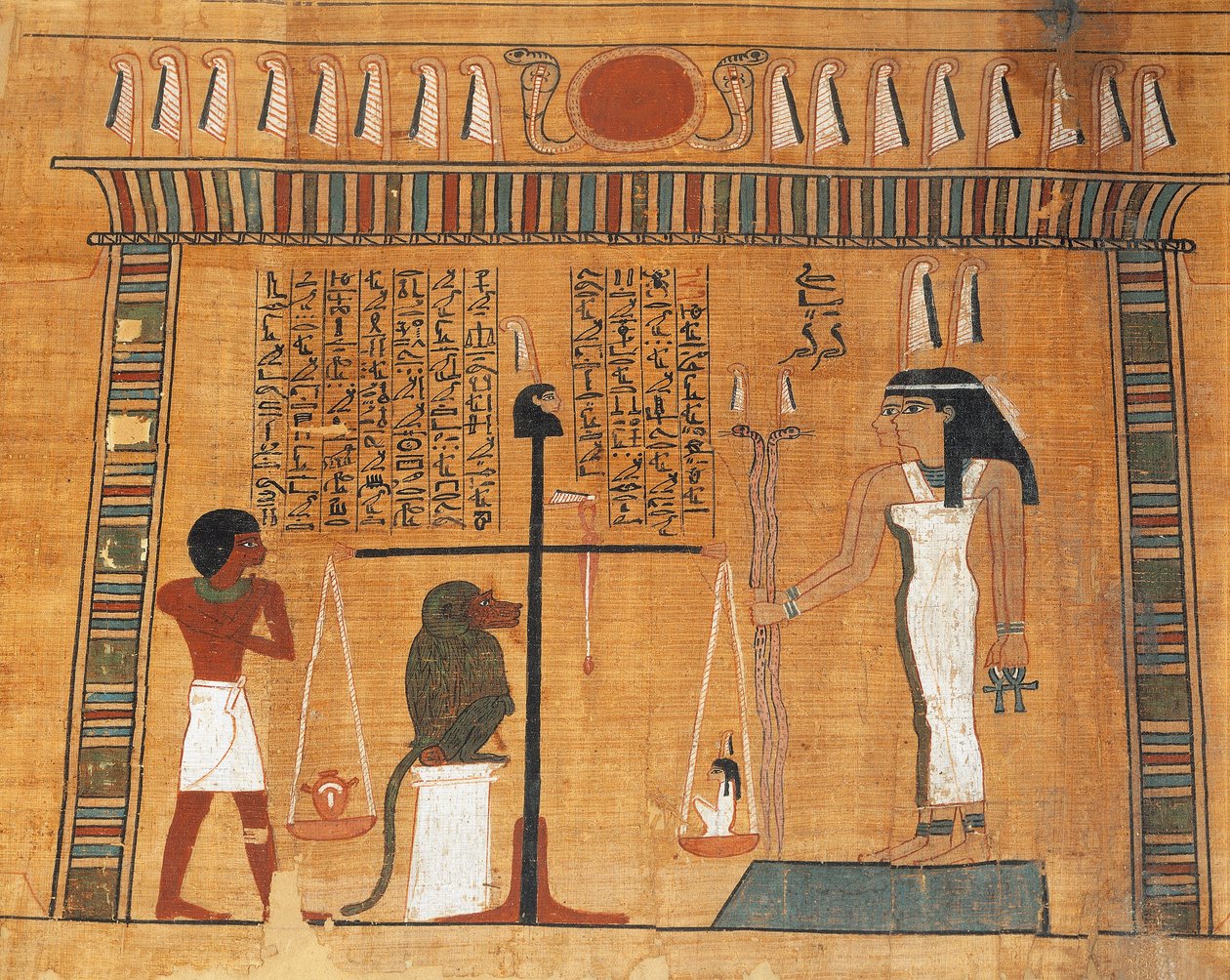 Papiro del Libro dei Morti: il defunto a processo davanti alla corte di Osiride da Egyptian 18th Dynasty