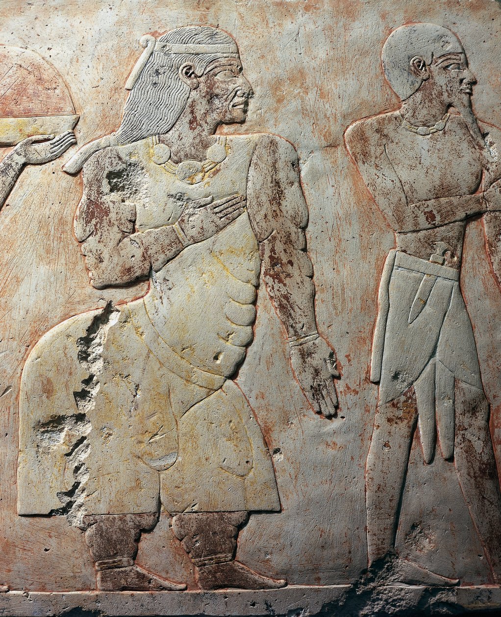Regina di Punt, (dettaglio), scena raffigurante la spedizione nella Terra di Punt, rilievo dipinto, colonnato di Punt, tempio funerario di Hatshepsut, Deir el-Bahari, necropoli di Tebe (Patrimonio Mondiale dell