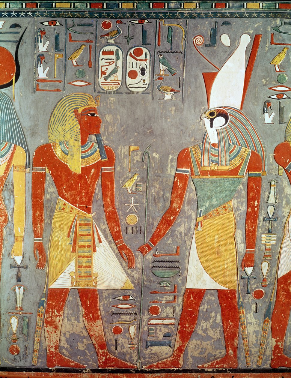 Rilievo raffigurante Horemheb davanti a Horus, dalla sua tomba, Nuovo Regno da Egyptian 18th Dynasty
