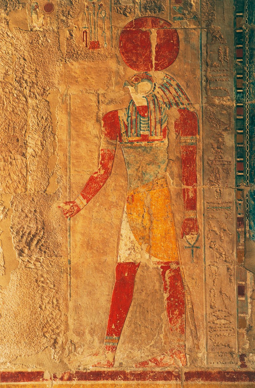 Rilievo con Ra Horakhty, Tempio funerario di Hatshepsut, Deir el-Bahari, Necropoli tebana (Lista del Patrimonio Mondiale UNESCO) da Egyptian 18th Dynasty