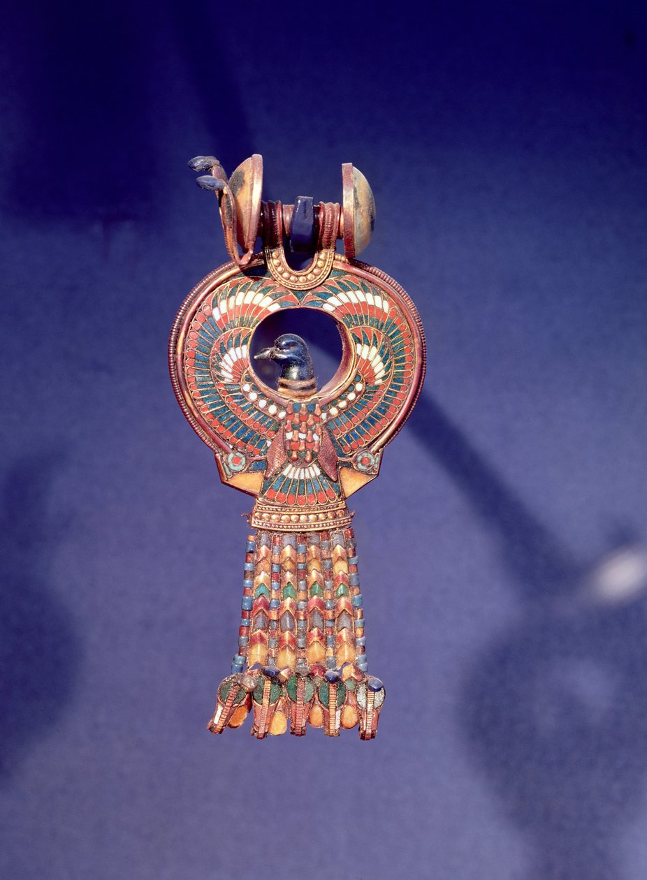 Orecchino destro da un paio di orecchini con un uccello azzurro, dalla tomba di Tutankhamon, Valle dei Re, Tebe, c.1347-37 a.C. da Egyptian 18th Dynasty