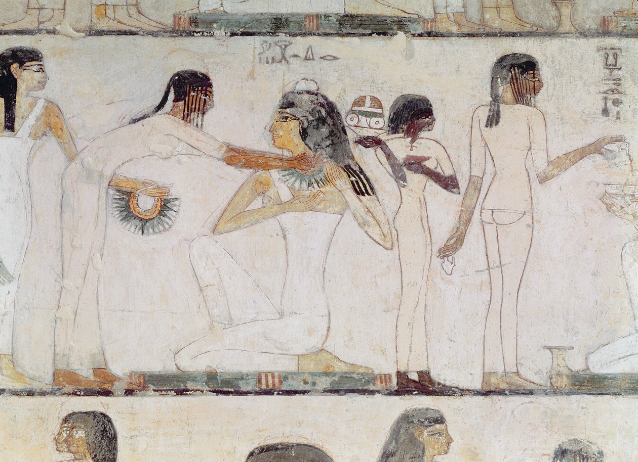 La toilette delle nobildonne, dalla Tomba di Rekhmire, visir di Tuthmosis III e Amenhotep II, Nuovo Regno (dipinto murale) da Egyptian 18th Dynasty