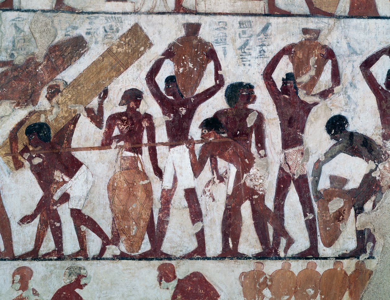 Trasporto di cibo per rifornire i magazzini del Tempio di Amon, Tomba di Rekhmire, nota anche come Tomba TT100, Sheikh Abd el-Qurna, Necropoli Tebana (Patrimonio Mondiale dell