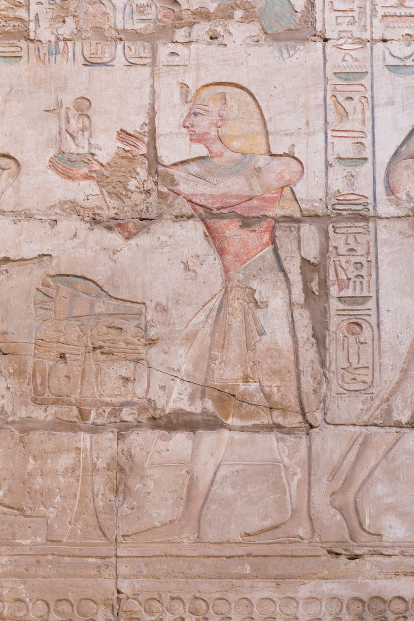 Rilievi murali, grande sala ipostila, complesso del tempio di Karnak, Luxor, Egitto da Egyptian 18th Dynasty