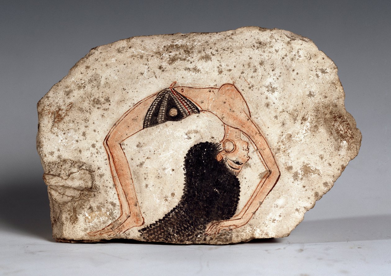 Una donna acrobata danzatrice, Ostrakon. Calcare, circa 1295-1186 a.C. da Egyptian 19th Dynasty