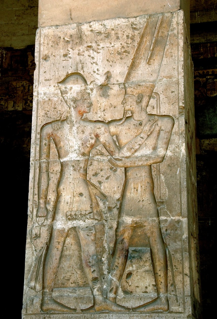 Arte egizia antica: bassorilievo su colonna del tempio di Sethi I da Egyptian 19th Dynasty