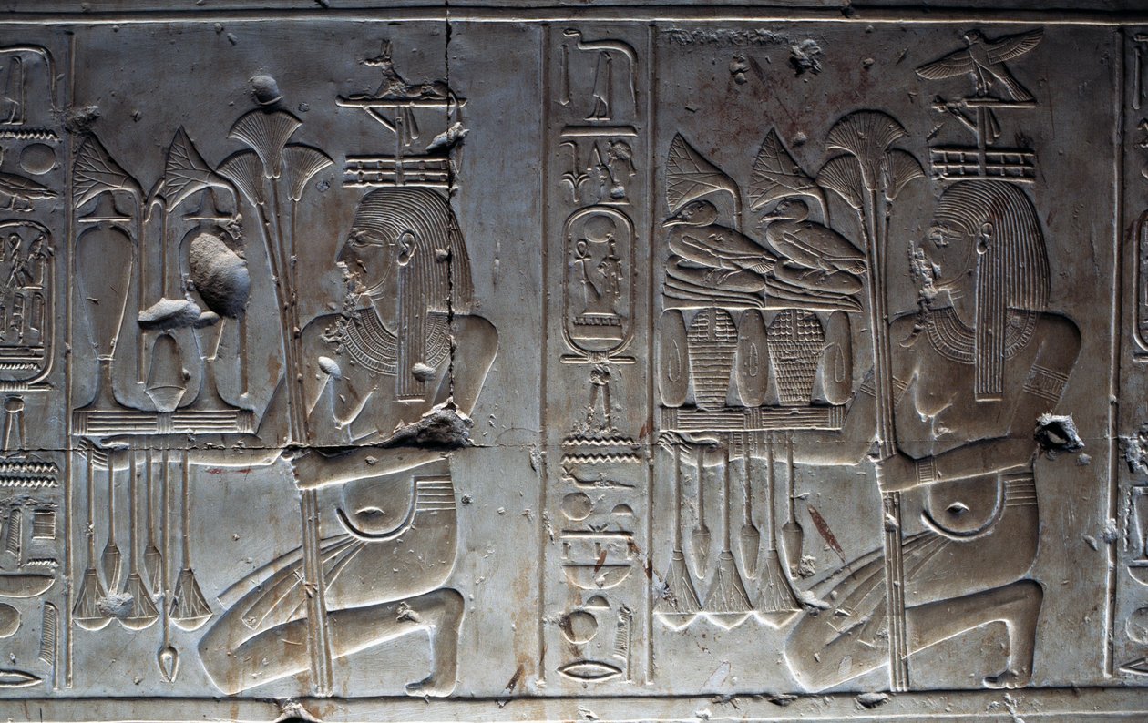 Bassorilievo, Tempio di Seti I, o Grande Tempio di Abydos, Abydos, Egitto, civiltà egizia, Nuovo Regno, Dinastia XIX da Egyptian 19th Dynasty