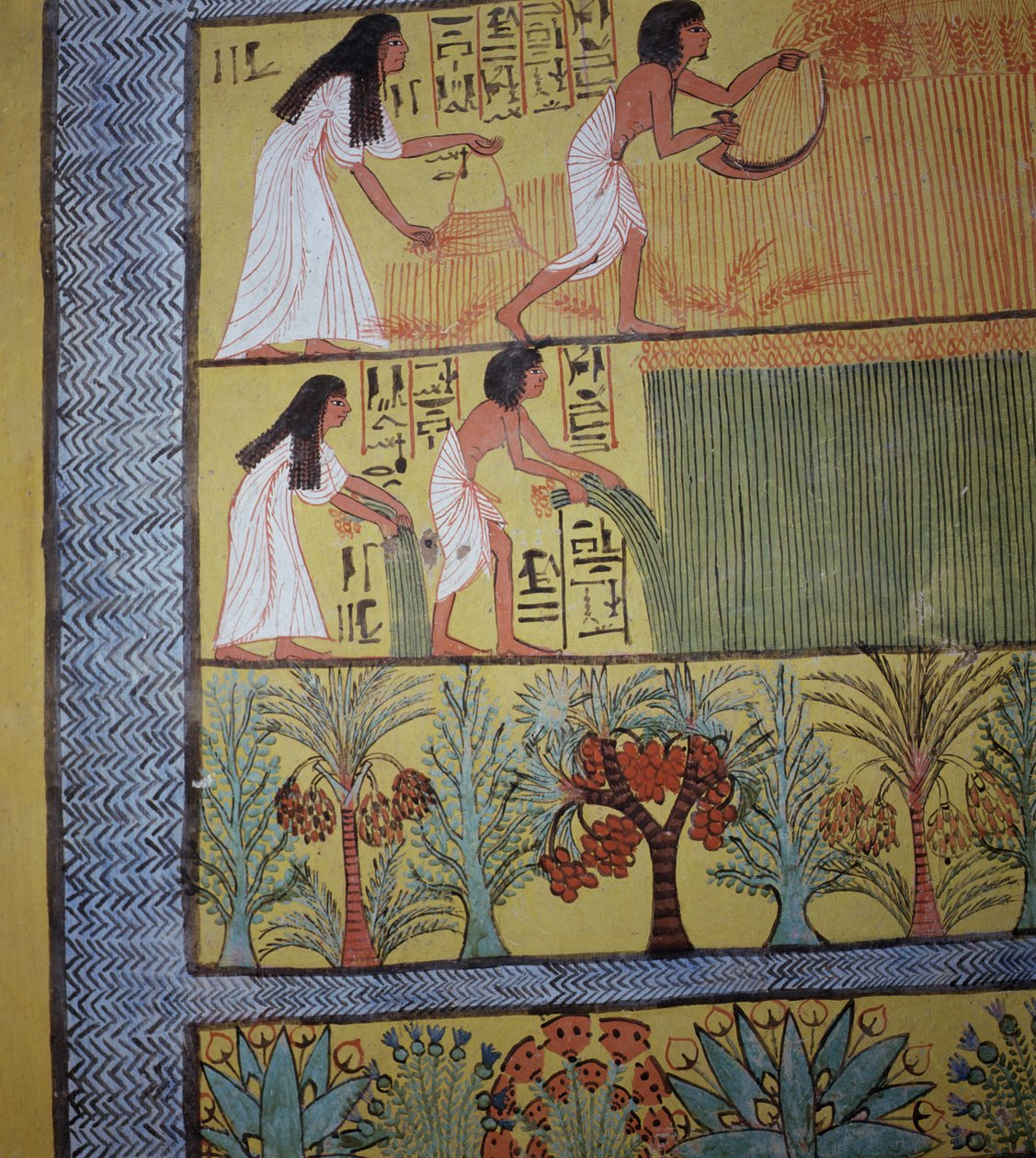 Dettaglio di una scena di raccolto sulla parete est, dalla Tomba di Sennedjem da Egyptian 19th Dynasty